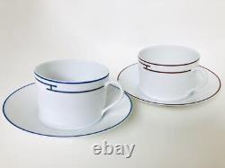 Hermes Rythme Tea Cup and Saucer 2 set blue red porcelain dinnerware coffee