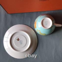 Hermes Siesta Island Tea Cup Saucer Dessert Plate Set of 2 Blue New
