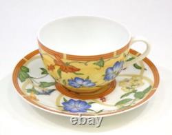 Hermes Siesta Tea Cup Saucer Tableware Yellow Floral 2 set Coffee Cafe Auth New