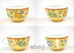 Hermes Siesta Tea Cup Saucer Tableware Yellow Floral 2 set Coffee Cafe Auth New