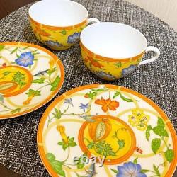 Hermes Siesta Tea Cup Saucer Tableware Yellow Floral 2 set Ornament Coffee New