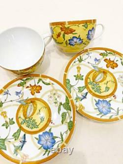 Hermes Siesta Tea Cup Saucer Tableware Yellow Floral 2 set Porcelain Coffee New