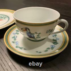 Hermes Siesta Toucan Dessert Plate Dish Tea Cup Saucer 2 sets Unused Rare Ex++