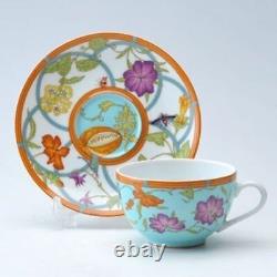 Hermes Siesta island Tea Cup Saucer Blue Floral Tableware 2 set Coffee Auth New