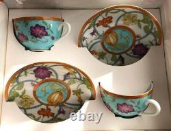 Hermes Siesta island Tea Cup Saucer Blue Floral Tableware 2 set Coffee Auth New