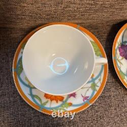 Hermes Siesta island Tea Cup Saucer Tableware Blue 2 set Floral Dinnerware Used