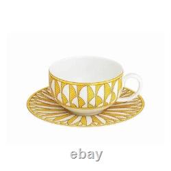 Hermes Soleil d'Hermes Tea Cup Saucer Pair Set Tableware Yellow Palm Leaf Flower