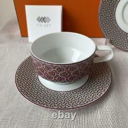 Hermes TIE Set Tea Cup & Saucer Pairs in Box with Flaw UNUSED from Japan B1