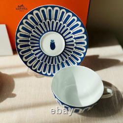 Hermes Tea Cup Saucer Bleus d'Ailleurs Blue Tableware 2 set Coffee Cafe Auth New