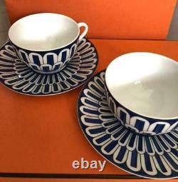 Hermes Tea Cup Saucer Bleus d'Ailleurs Blue Tableware 2 set Dinnerware Auth New