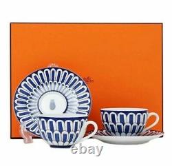 Hermes Tea Cup Saucer Bleus d'Ailleurs Blue Tableware 2 set Dinnerware Auth New