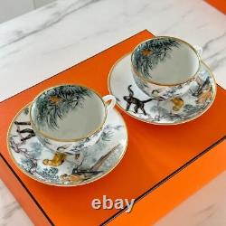 Hermes Tea Cup Saucer Carnets d'Equateur Tableware 2 set Animal Coffee Auth New