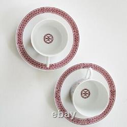 Hermes Tea Cup Saucer H Deco Tableware 2 set Coffee Cafe Auth New Box Rouge Red