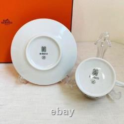 Hermes Tea Cup Saucer H Deco White Black Tableware 2 set Coffee Dinner Auth New
