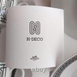 Hermes Tea Cup Saucer H Deco White Black Tableware 2 set Coffee Dinner Auth New