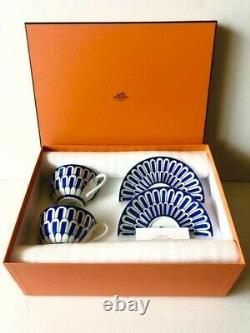 Hermes Tea Cup Saucer Pair 2 Set Bleus d'Ailleurs Tableware 200ml Blue White