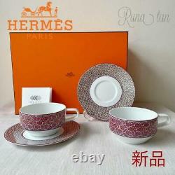 Hermes Thailand Set Fuchsia Teacup Saucer Pair