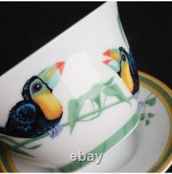 Hermes Toucans Japanese Tea Cup Saucer Pair Set