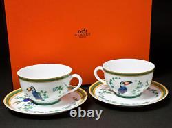 Hermes Toucans Tea Cup Saucer Tableware 2 set Dinnerware Coffee Cafe Auth New