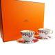 Hermes Voyage en Ikat Tea Cup Saucer Tableware 2 set Coffee Cafe Gold Auth New
