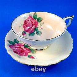 Huge Pink Rose on Peachy Pink Background Paragon Tea Cup and Saucer Set