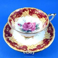 Huge Rose Center with Ornate Deep Red Border Paragon Tea Cup and Saucer Set
