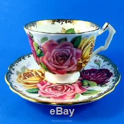 Huge Three Rose Bouquet with Gold Edge Aynsley Tea Cup and Saucer Set