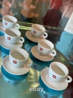Illy Cappuccino/Latte Coffee Cups & Saucers x 6 (set) 350ml / Thick Walled