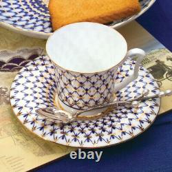Imperial Porcelain Cobalt Net Espresso Cup and Saucer Lomonosov LFZ YULIA 145 ml