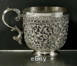 Indian Silver Tea Set Cup & Saucer c1890 Signed