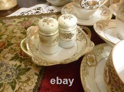 Japanese Noritake Tea Set/ Service Decorated With Gold Ribbon and Gold Flowers