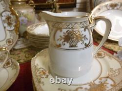 Japanese Noritake Tea Set/ Service Decorated With Gold Ribbon and Gold Flowers