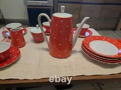 Kahla German GDR red polka dot porcelain breakfast set