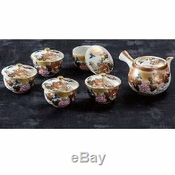 Kutani Yaki Ware Teapot and Tea Cups Set Honkin Kachou flowers & birds with lid