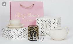 LADUREE BISQUE WHITE TEA POT & TEA CUP with SAUCER SET PARIS