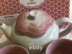 LE CREUSET Teapot Tea Cup Saucer set Powder Pink Small Flower From Japan NEW