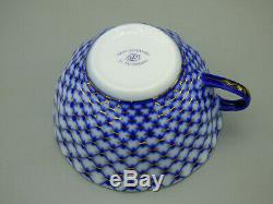 LFZ Lomonosov Imperial Porcelain Cobalt Net Tea Set 6 Cup / Saucer Box Russia