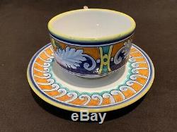 L'Antica Deruta Ghirlanda Italian Pottery Tea Cup & Saucers Set of4 Blue Orange