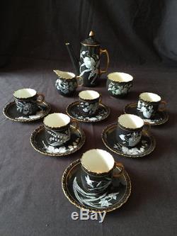 Locke Worcester pate sur pate Tea service Set coffee, Pot 6 Tea cup saucers