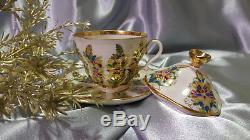 Lomonosov Coffee tea set cup and saucer with lid Russian Porcelain hand made