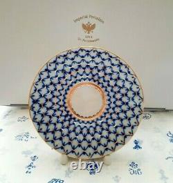 Lomonosov Porcelain Teapot, Cup and Saucer Cobalt Net 22k G. Tea set Egoist. NEW