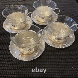 Lot of 4 Vintage Chrome Silverplated Quist Coffee Tea Glass Sets West Germany