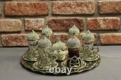 Luxury Tea Set Serving Set Tea Cup Saucers Turkish Handmade Antique 27 pieces