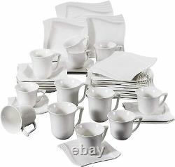 MALACASA Amparo Square White Porcelain Dinner Set Tea Cups Saucers Service Plate