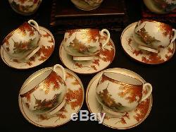 MARKED Uchida JAPANESE TAISHO SATSUMA TEA POT / EGG SHELL CUP & SAUCER SET