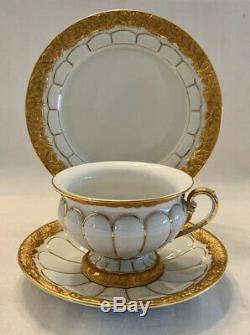 MEISSEN GOLD & WHITE Coffee TEA CUP SAUCER & SALAD PLATE Set Trio Germany