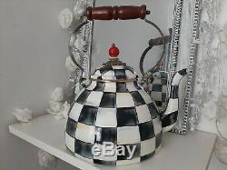 Mackenzie Childs Courtly Check 3 Quart Tea Kettle Travel Cup Utensil Holder Set