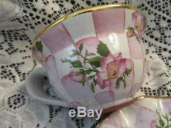 Mackenzie Childs Honeymoon Farm Pink Roses Tea Cup & Ruffled Saucer Set Retired