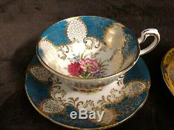 Magnificent Set of Four Paragon Mixed Floral and Gold Tea Cups in Four Colours