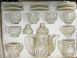 Marble Onyx Complete Tea Set Cups With Saucers + Tea Jug + Milk And Sweet Jars